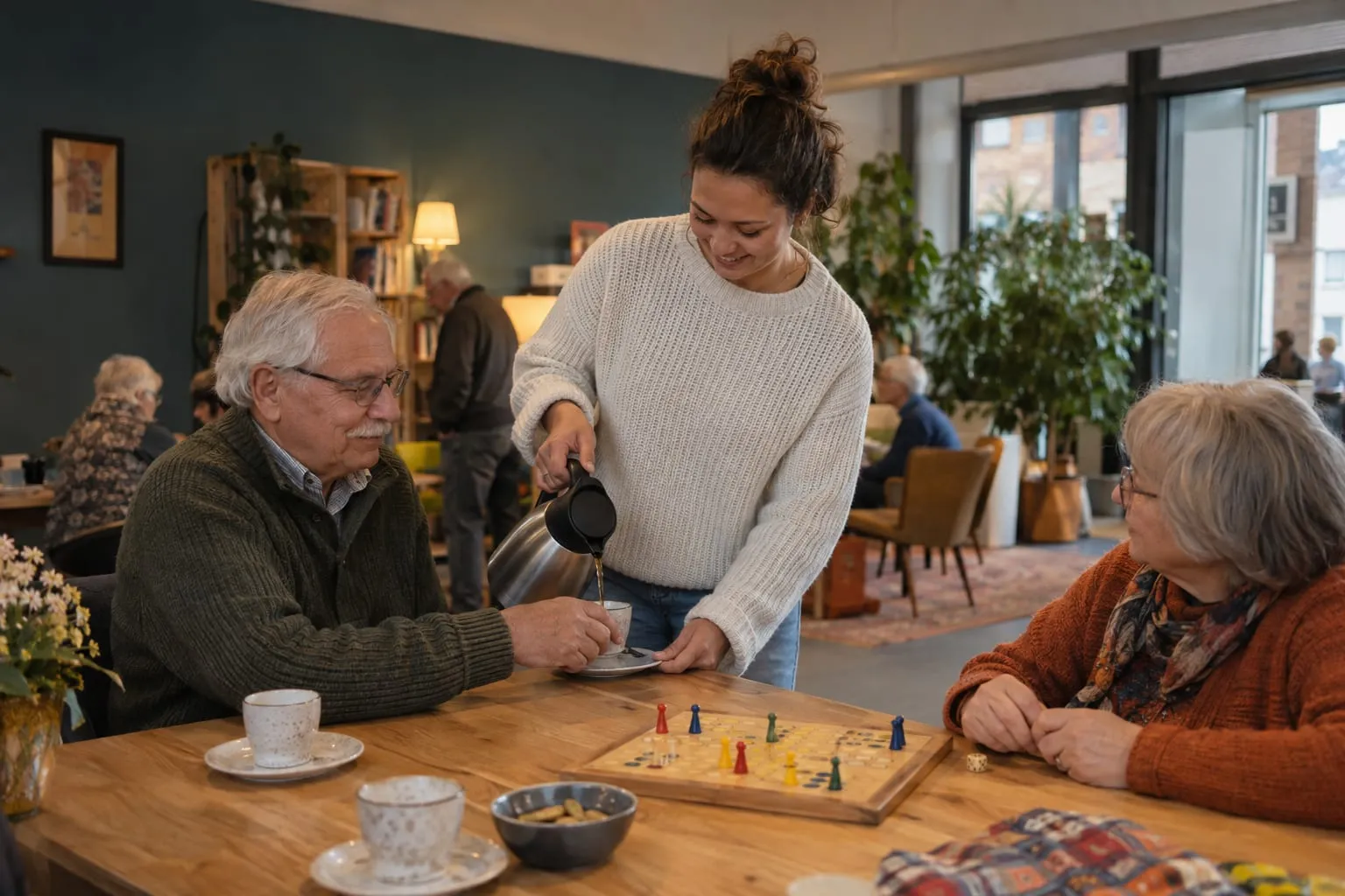 Vrijwilligers bij een ouderenmiddag dat BLURR ondersteunt