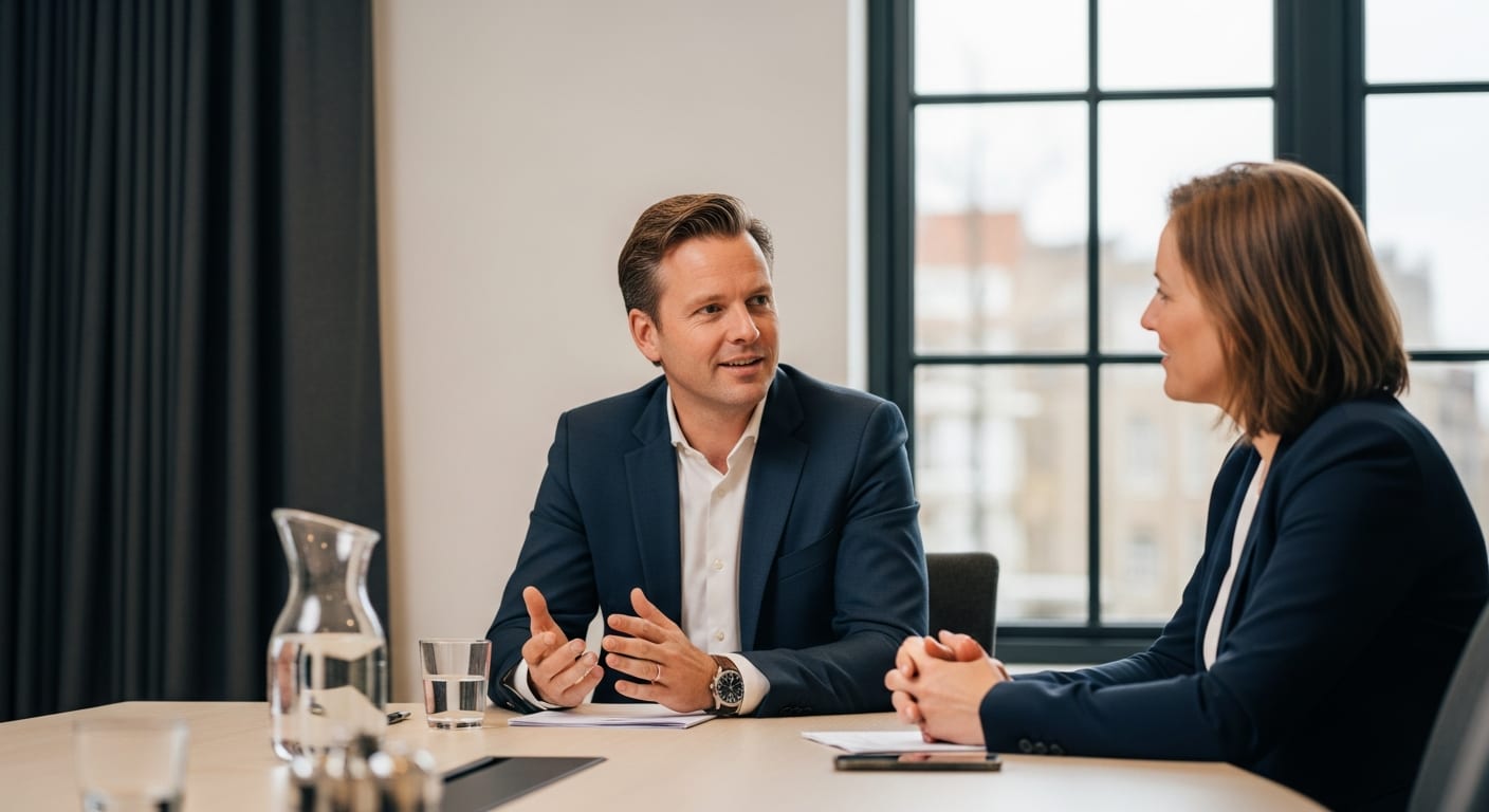 Raphael Krolis bespreekt Google Ads strategie met een klant aan een vergadertafel